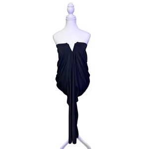 MICAS Black Ruched Strapless Maxi Dress V Wire Bodycon Large